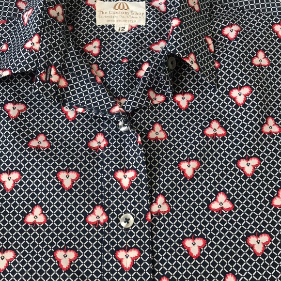 🍒VTG 70s circa polyester printed blouse - Picture 5 of 7